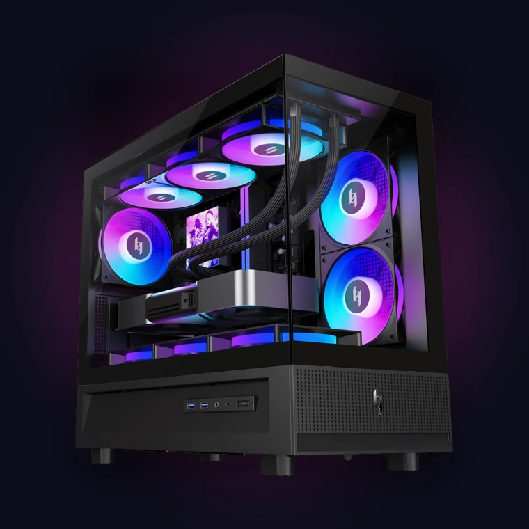 XERON NEX C31 compact pillar-free panoramic Micro-ATX gaming case with three ARGB fans